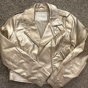 Ci Sono Metallic Gold Faux Leather Jacket Size M